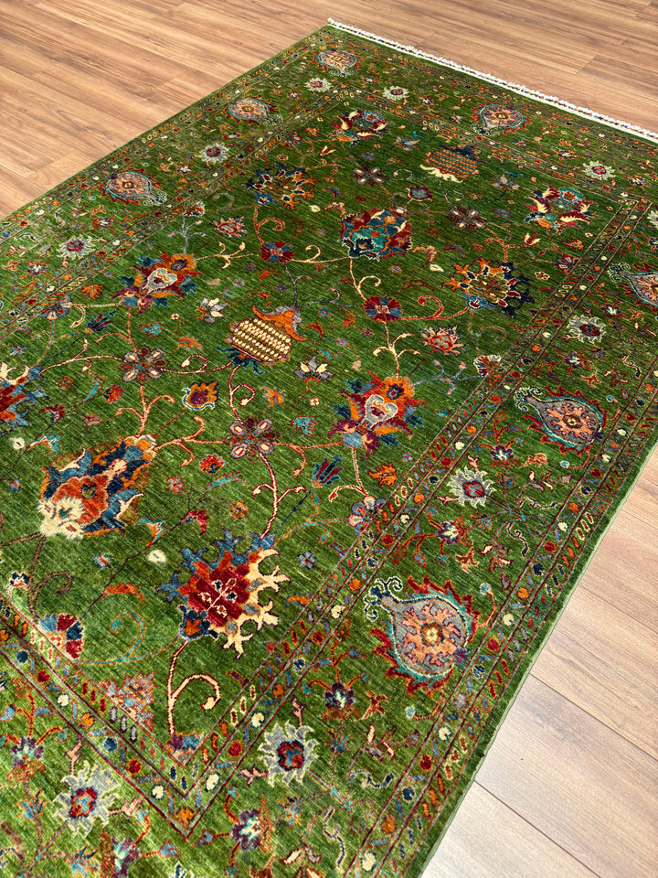 Sultani Binbirgece Orijinal El Dokuması Yeşil Kök Boya Yün Halı 169x248 4.19 Metrekare - 5x8 ft