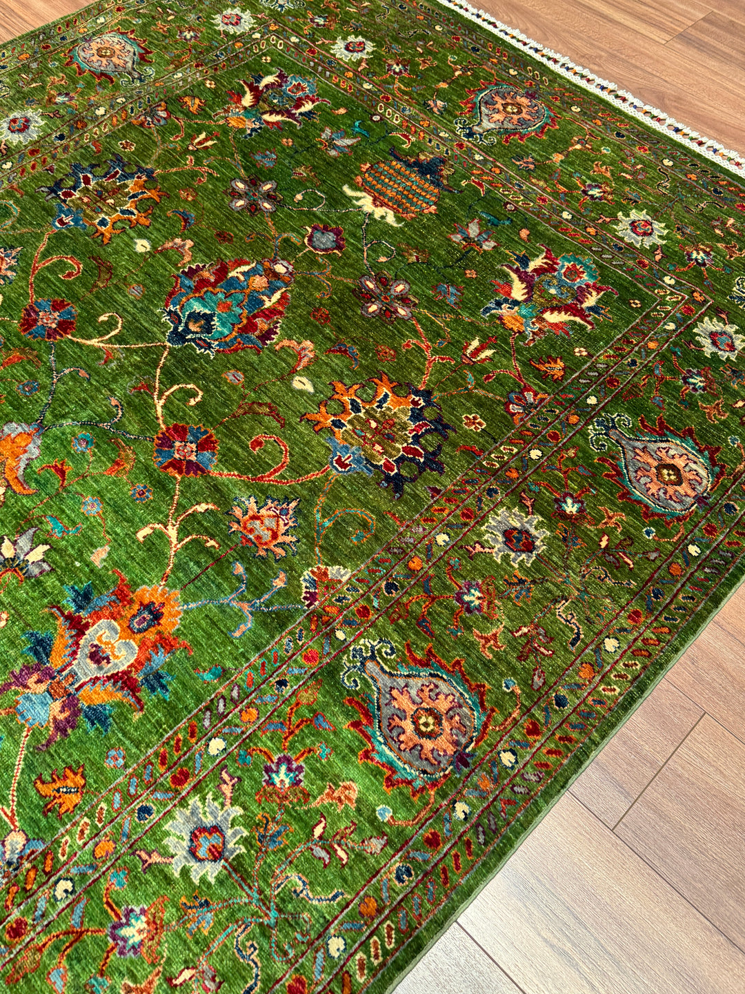 Sultani Binbirgece Orijinal El Dokuması Yeşil Kök Boya Yün Halı 169x248 4.19 Metrekare - 5x8 ft