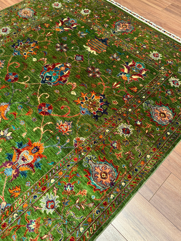 Sultani Binbirgece Orijinal El Dokuması Yeşil Kök Boya Yün Halı 169x248 4.19 Metrekare - 5x8 ft