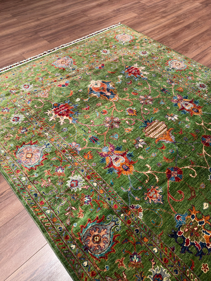 Sultani Binbirgece Orijinal El Dokuması Yeşil Kök Boya Yün Halı 169x248 4.19 Metrekare - 5x8 ft
