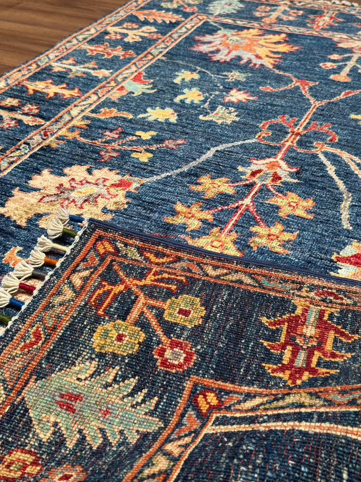 Sultani Binbirgece Orijinal El Dokuması Lacivert Kök Boya Yün Halı 103x153 1.58 Metrekare - 3x5 ft