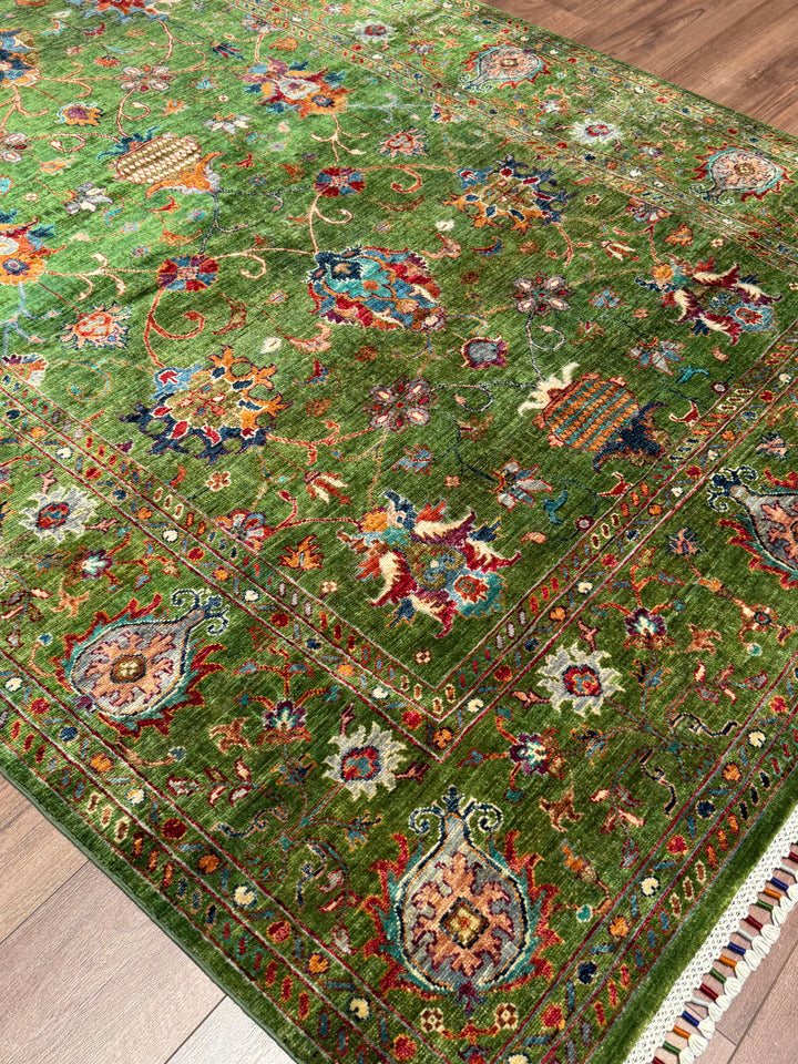 Sultani Binbirgece Orijinal El Dokuması Yeşil Kök Boya Yün Halı 169x248 4.19 Metrekare - 5x8 ft
