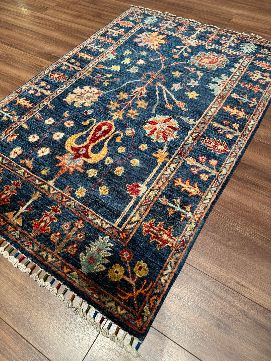 Sultani Binbirgece Orijinal El Dokuması Lacivert Kök Boya Yün Halı 103x153 1.58 Metrekare - 3x5 ft