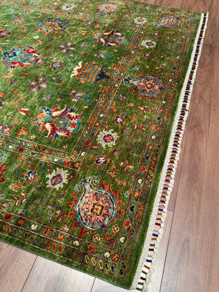 Sultani Binbirgece Orijinal El Dokuması Yeşil Kök Boya Yün Halı 169x248 4.19 Metrekare - 5x8 ft