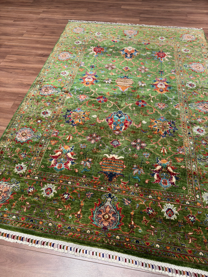 Sultani Binbirgece Orijinal El Dokuması Yeşil Kök Boya Yün Halı 169x248 4.19 Metrekare - 5x8 ft
