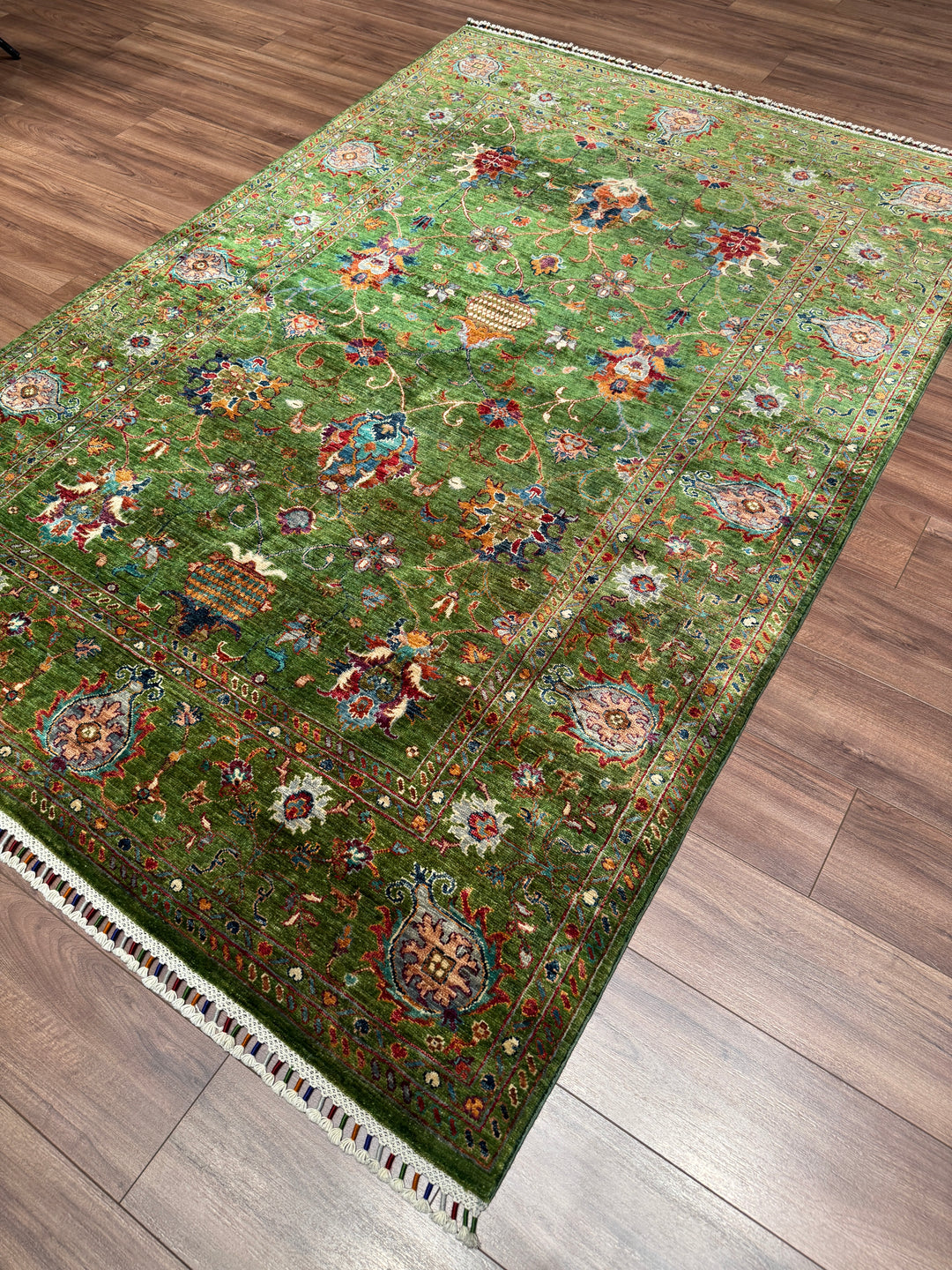 Sultani Binbirgece Orijinal El Dokuması Yeşil Kök Boya Yün Halı 169x248 4.19 Metrekare - 5x8 ft