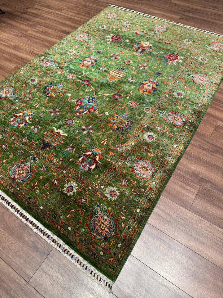 Sultani Binbirgece Orijinal El Dokuması Yeşil Kök Boya Yün Halı 169x248 4.19 Metrekare - 5x8 ft