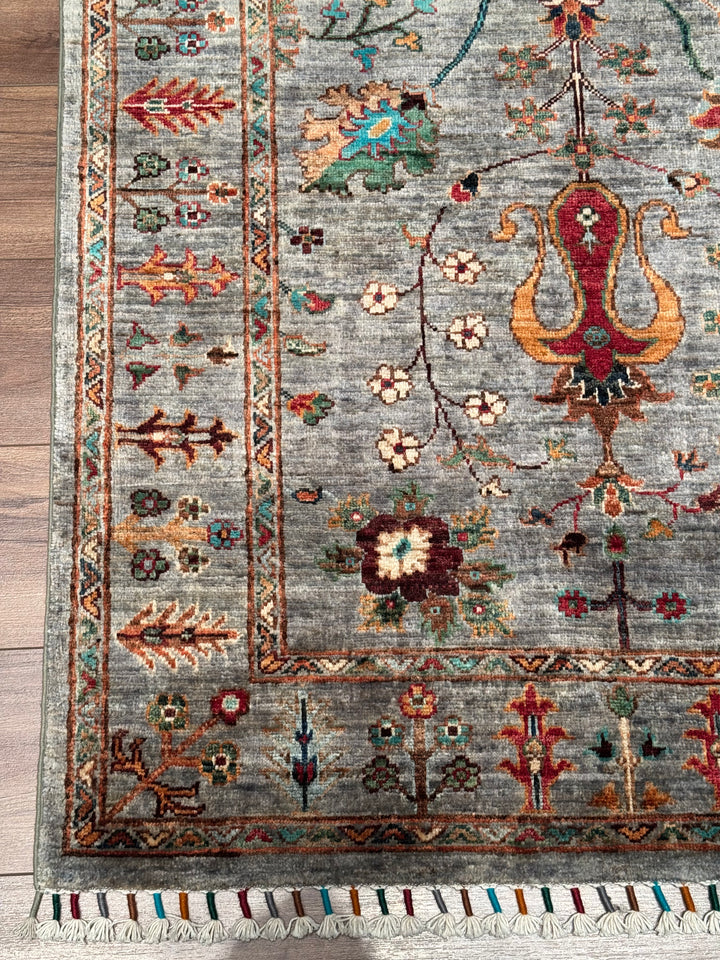 Sultani Floral Original Handwoven Grey Root Dye Wool Rug 102x149 cm (1.52 square meters) - 3x5 ft 