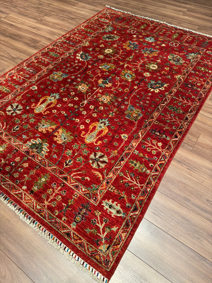 Sultani Binbirgece Orijinal El Dokuması Kırmızı Kök Boya Yün Halı 174x249 4.33 Metrekare - 5x8 ft