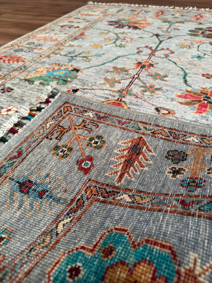 Sultani Floral Original Handwoven Grey Root Dye Wool Rug 102x149 cm (1.52 square meters) - 3x5 ft 