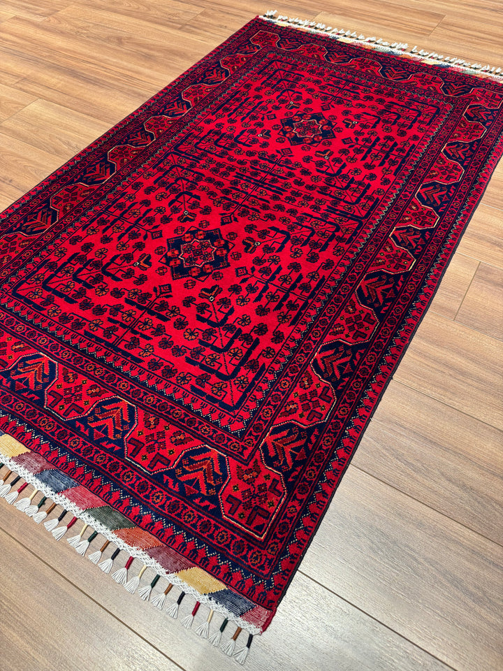 Afghan Rug Hamyap Original Handwoven Root Dyed Wool 0.99x160 1.58 Square Meters - 3x5 ft 