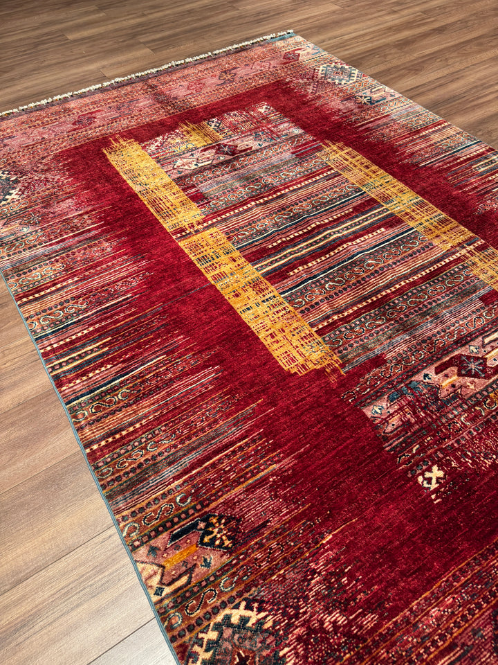 Khorjin Orijinal El Dokuması Kırmızı Kök Boya Yün Halı 169x249 4.21 Metrekare - 5x7 ft