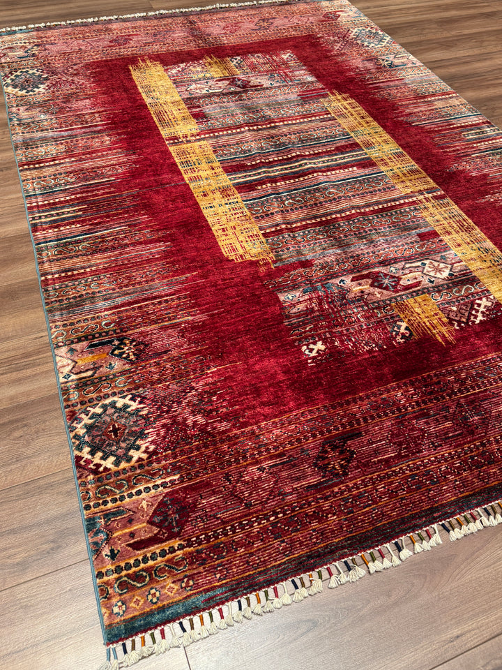 Khorjin Orijinal El Dokuması Kırmızı Kök Boya Yün Halı 169x249 4.21 Metrekare - 5x7 ft