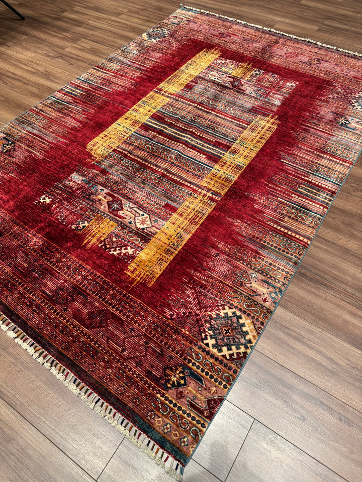 Khorjin Orijinal El Dokuması Kırmızı Kök Boya Yün Halı 169x249 4.21 Metrekare - 5x7 ft