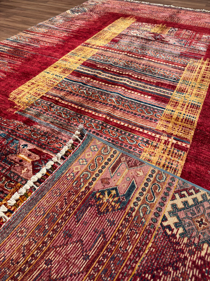 Khorjin Orijinal El Dokuması Kırmızı Kök Boya Yün Halı 169x249 4.21 Metrekare - 5x7 ft
