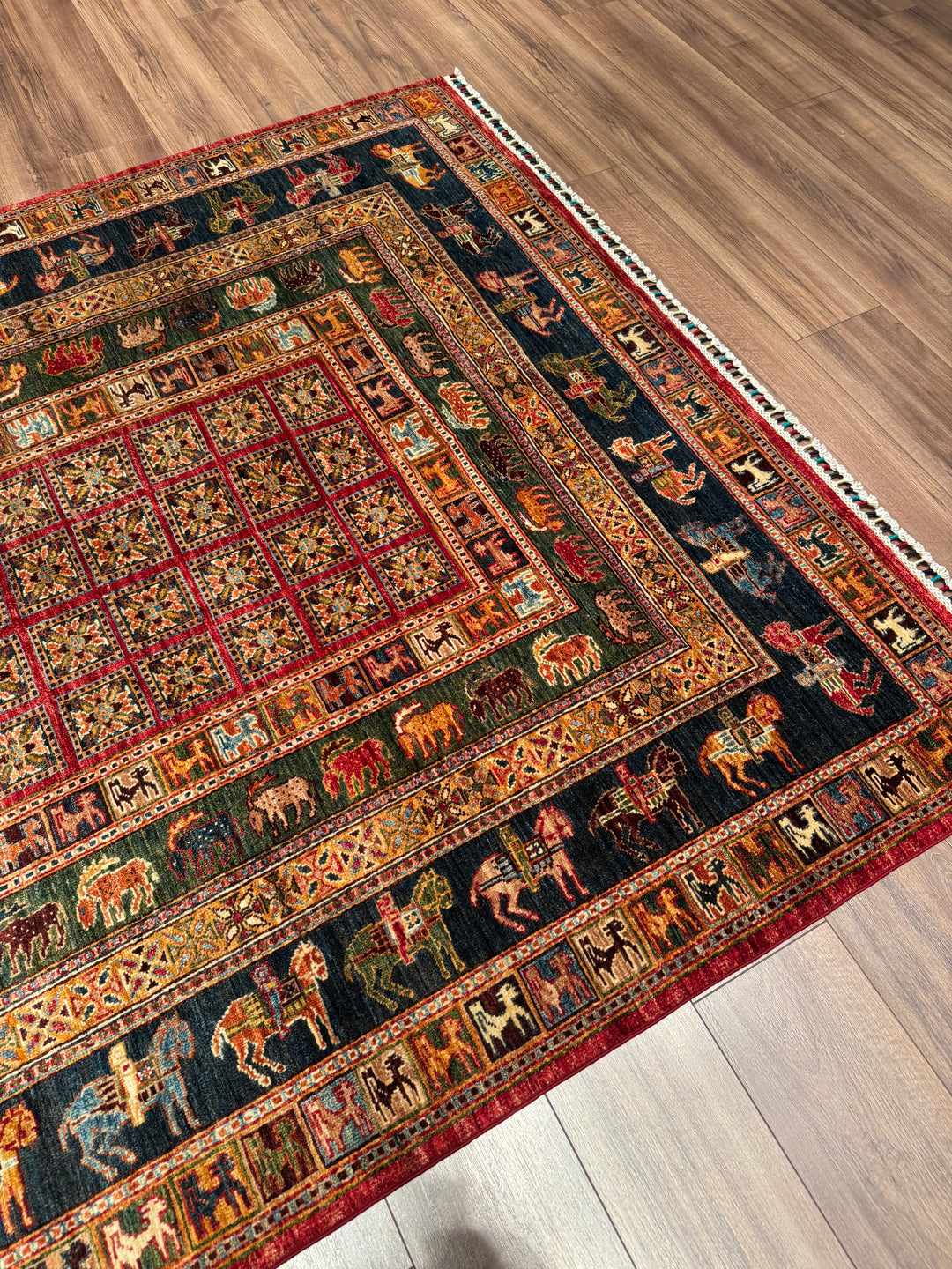 Pazırık Orijinal El Dokuması Multi Kök Boya Yün Halı 178x246 4.36 Metrekare - 5x8 ft
