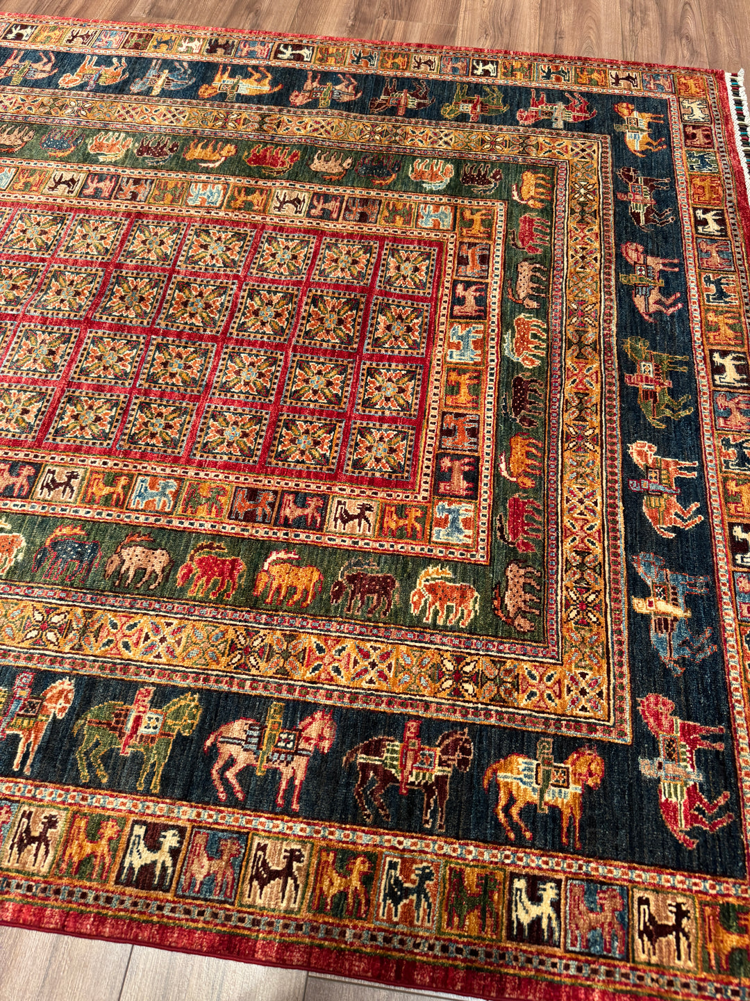 Pazırık Orijinal El Dokuması Multi Kök Boya Yün Halı 178x246 4.36 Metrekare - 5x8 ft