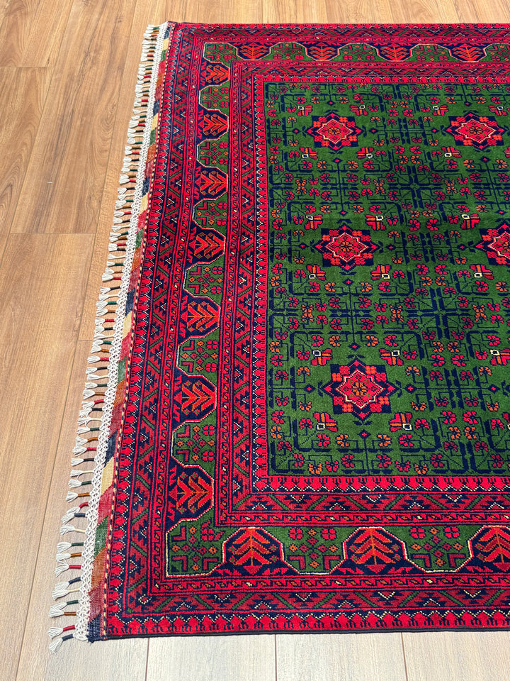 Afgan Halısı Yeşil Hamyap Orijinal El Dokuması Kök Boya Yün 163x234 3.81 Metrekare - 5x7 ft