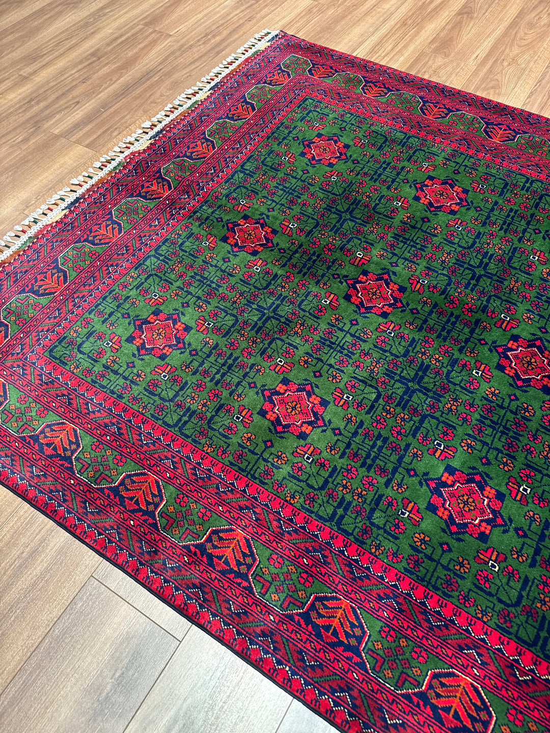 Afgan Halısı Yeşil Hamyap Orijinal El Dokuması Kök Boya Yün 163x234 3.81 Metrekare - 5x7 ft
