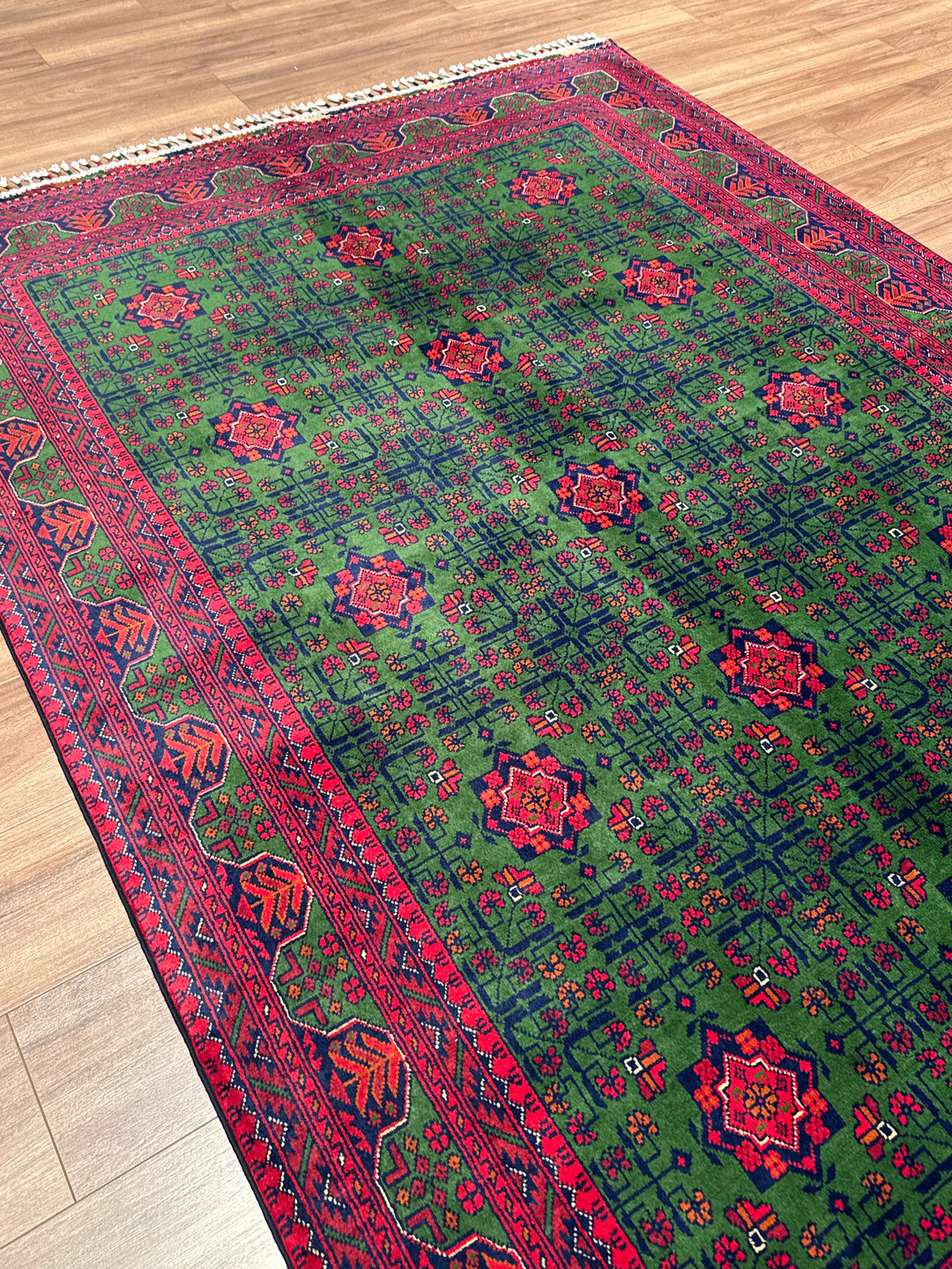 Afgan Halısı Yeşil Hamyap Orijinal El Dokuması Kök Boya Yün 163x234 3.81 Metrekare - 5x7 ft