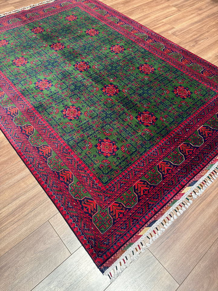 Afgan Halısı Yeşil Hamyap Orijinal El Dokuması Kök Boya Yün 163x234 3.81 Metrekare - 5x7 ft