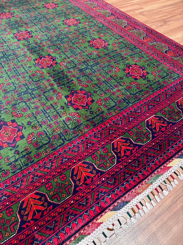 Afgan Halısı Yeşil Hamyap Orijinal El Dokuması Kök Boya Yün 163x234 3.81 Metrekare - 5x7 ft