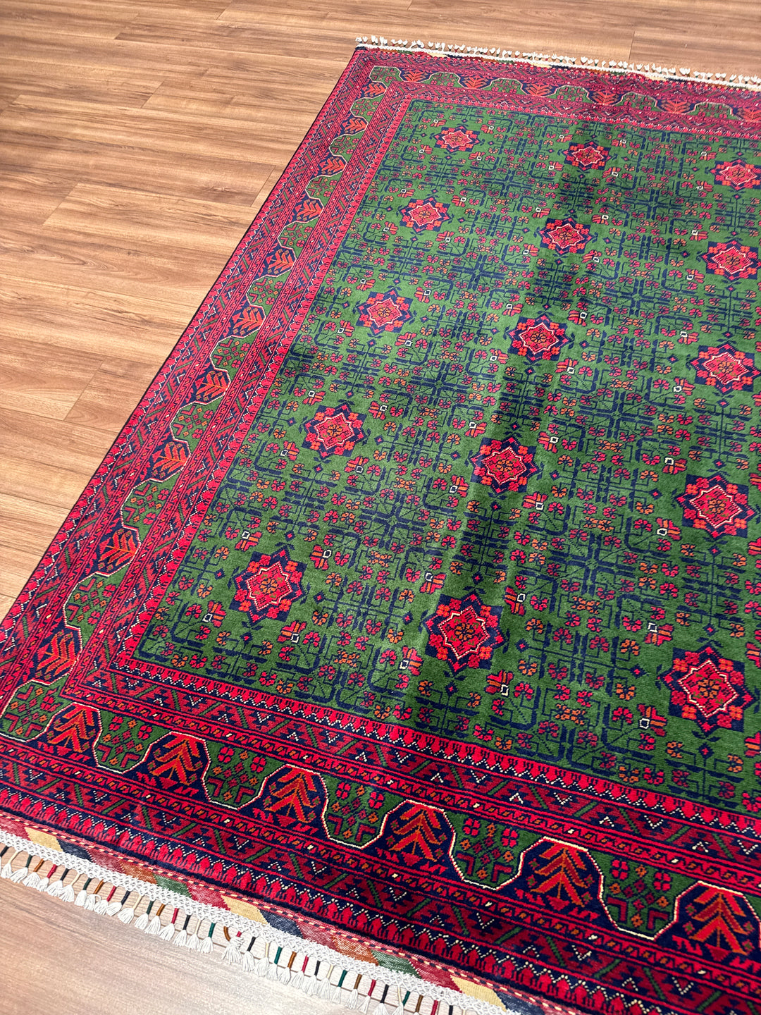 Afgan Halısı Yeşil Hamyap Orijinal El Dokuması Kök Boya Yün 163x234 3.81 Metrekare - 5x7 ft