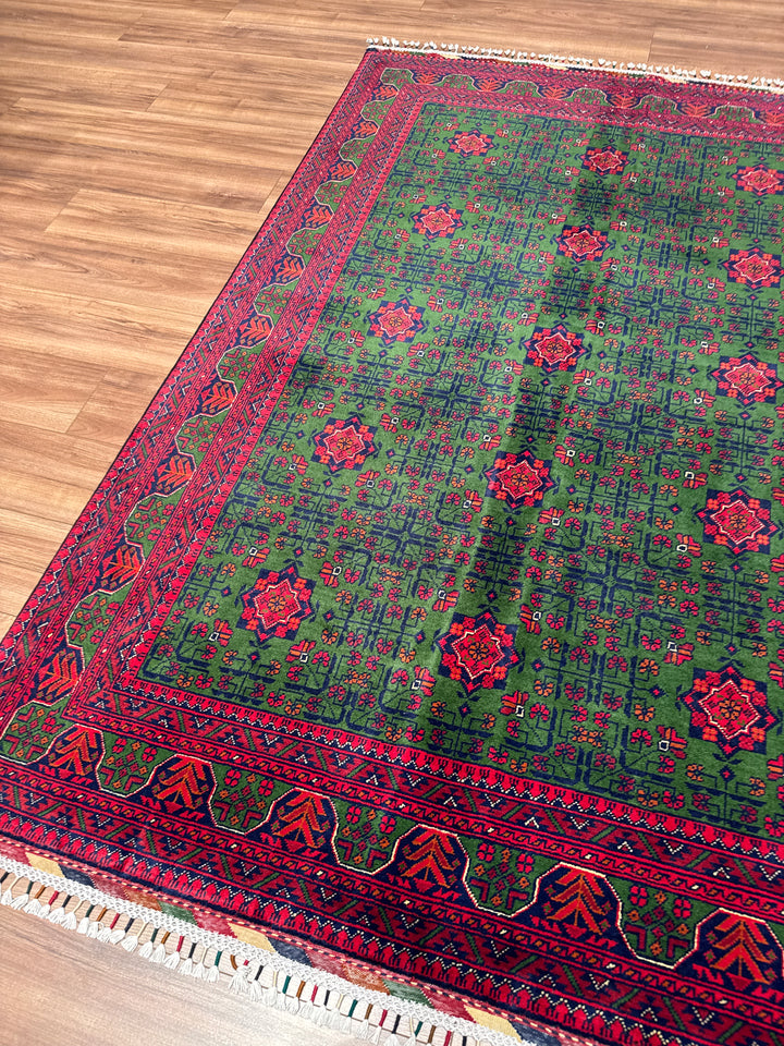Afgan Halısı Yeşil Hamyap Orijinal El Dokuması Kök Boya Yün 163x234 3.81 Metrekare - 5x7 ft