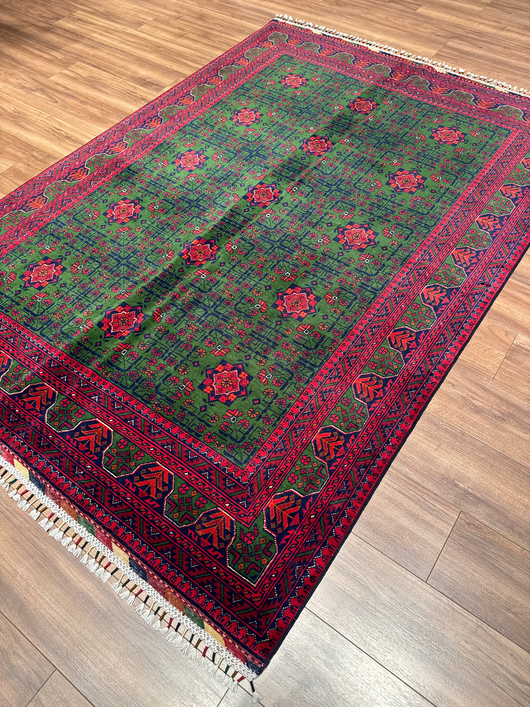 Afgan Halısı Yeşil Hamyap Orijinal El Dokuması Kök Boya Yün 163x234 3.81 Metrekare - 5x7 ft