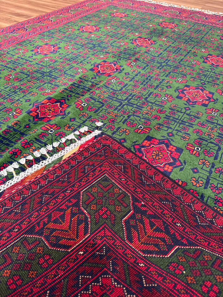 Afgan Halısı Yeşil Hamyap Orijinal El Dokuması Kök Boya Yün 163x234 3.81 Metrekare - 5x7 ft