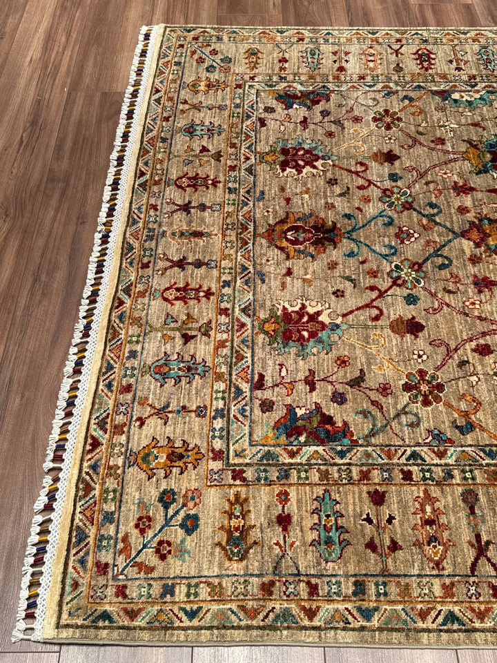Sultani Binbirgece Orijinal El Dokuması Bej Kök Boya Yün Halı 168x246 4.13 Metrekare - 5x8 ft