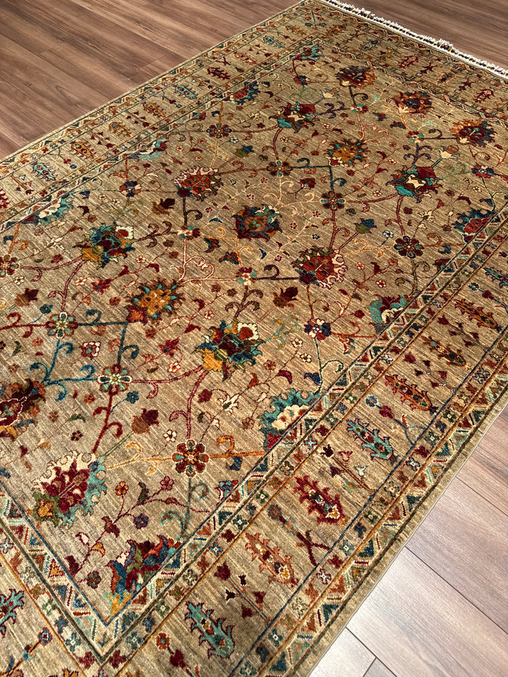 Sultani Binbirgece Orijinal El Dokuması Bej Kök Boya Yün Halı 168x246 4.13 Metrekare - 5x8 ft