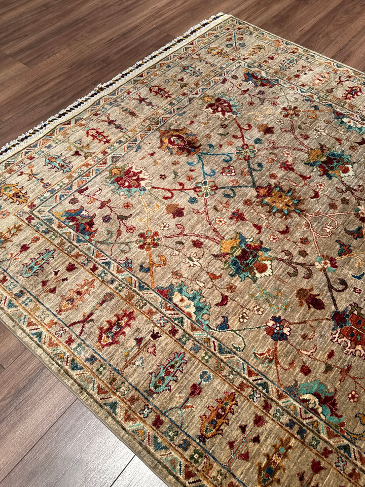 Sultani Binbirgece Orijinal El Dokuması Bej Kök Boya Yün Halı 168x246 4.13 Metrekare - 5x8 ft
