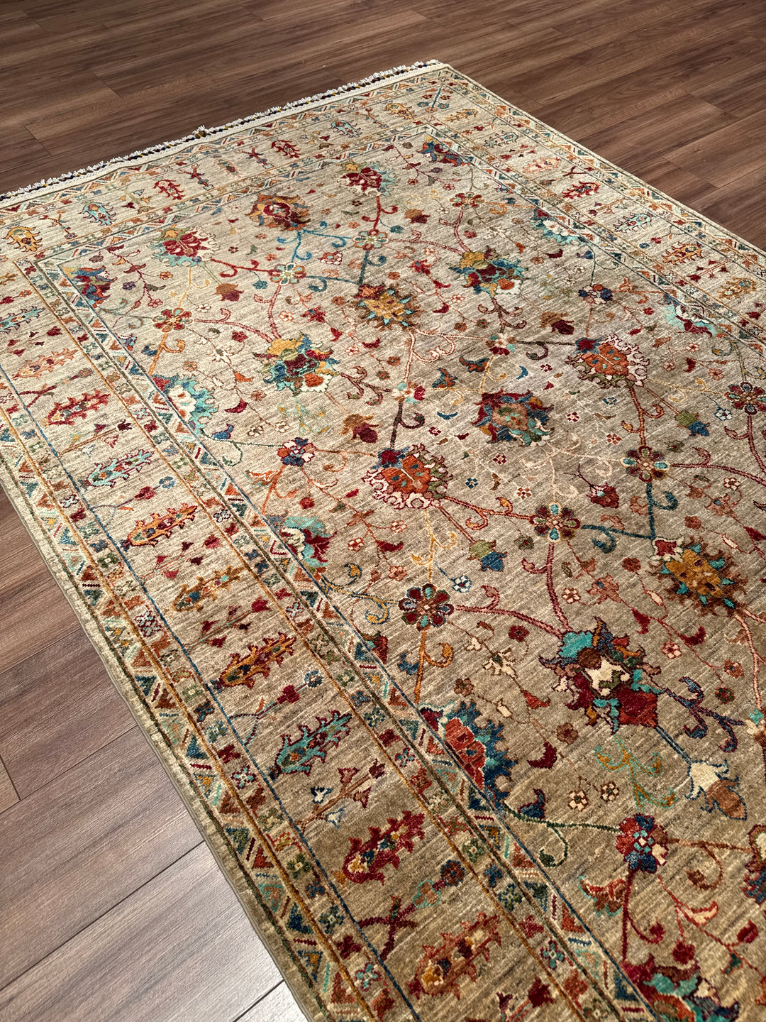Sultani Binbirgece Orijinal El Dokuması Bej Kök Boya Yün Halı 168x246 4.13 Metrekare - 5x8 ft