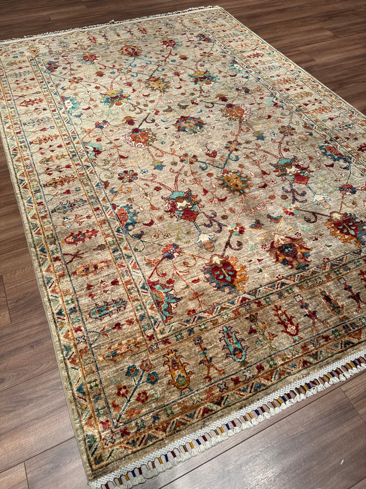 Sultani Binbirgece Orijinal El Dokuması Bej Kök Boya Yün Halı 168x246 4.13 Metrekare - 5x8 ft