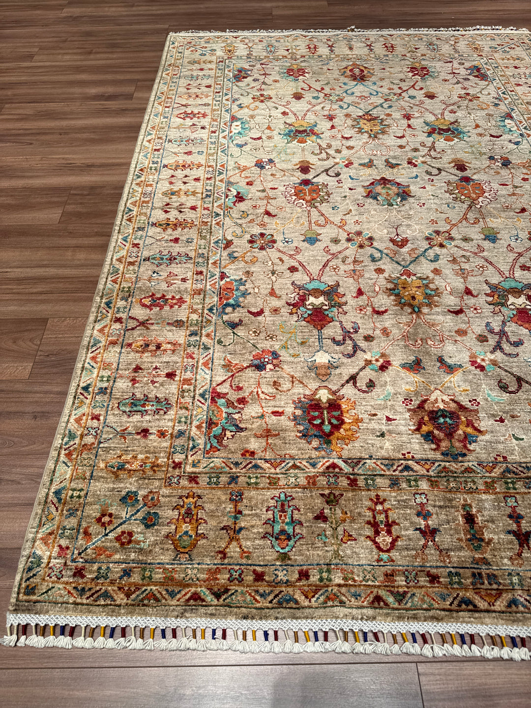 Sultani Binbirgece Orijinal El Dokuması Bej Kök Boya Yün Halı 168x246 4.13 Metrekare - 5x8 ft
