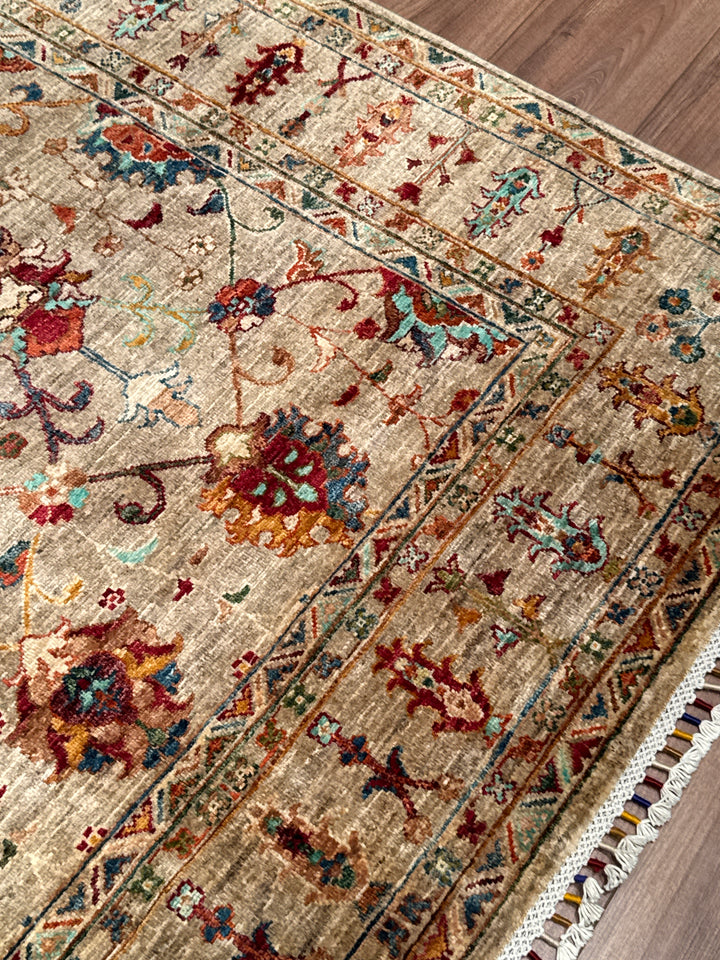 Sultani Binbirgece Orijinal El Dokuması Bej Kök Boya Yün Halı 168x246 4.13 Metrekare - 5x8 ft