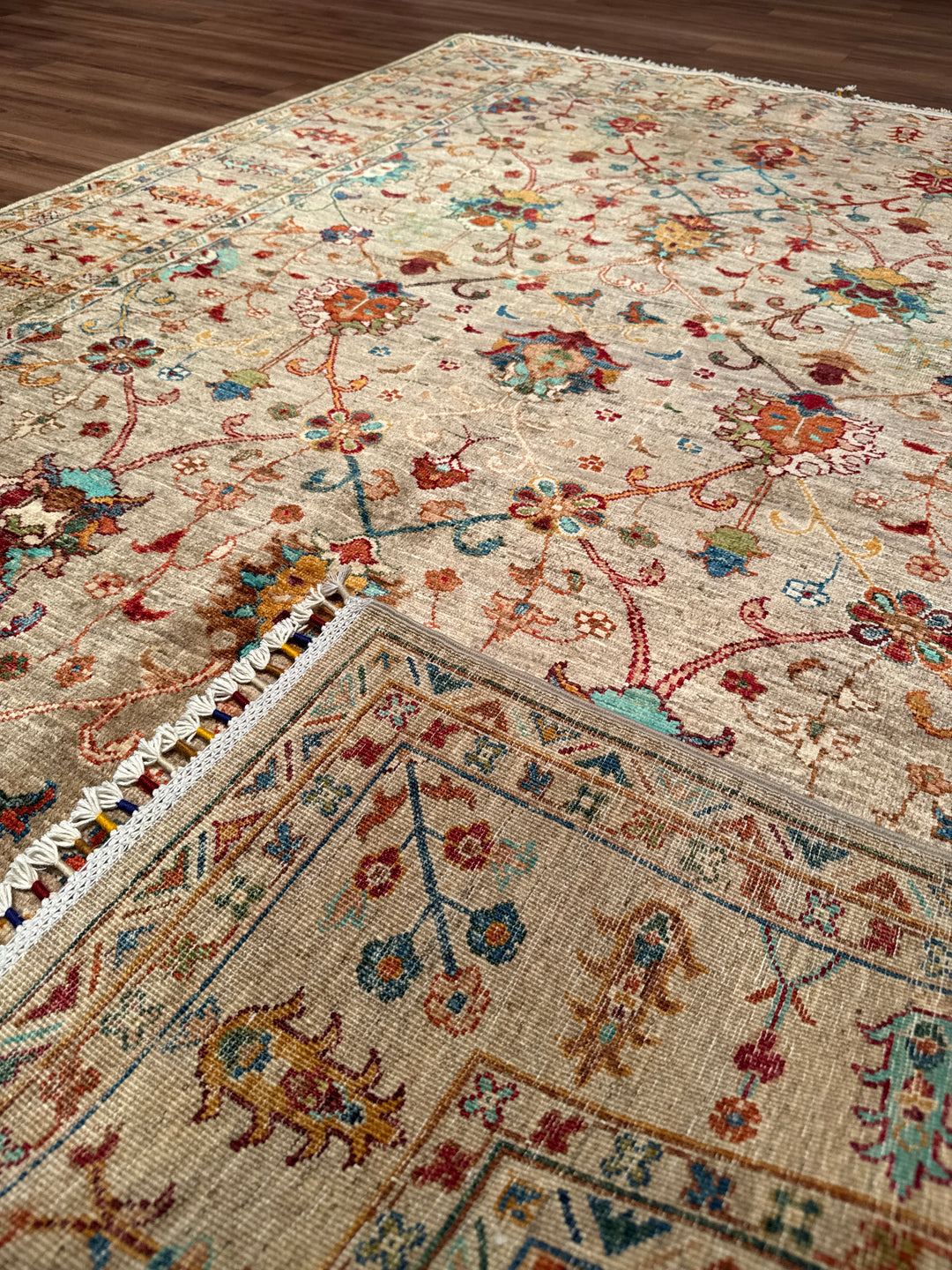 Sultani Binbirgece Orijinal El Dokuması Bej Kök Boya Yün Halı 168x246 4.13 Metrekare - 5x8 ft