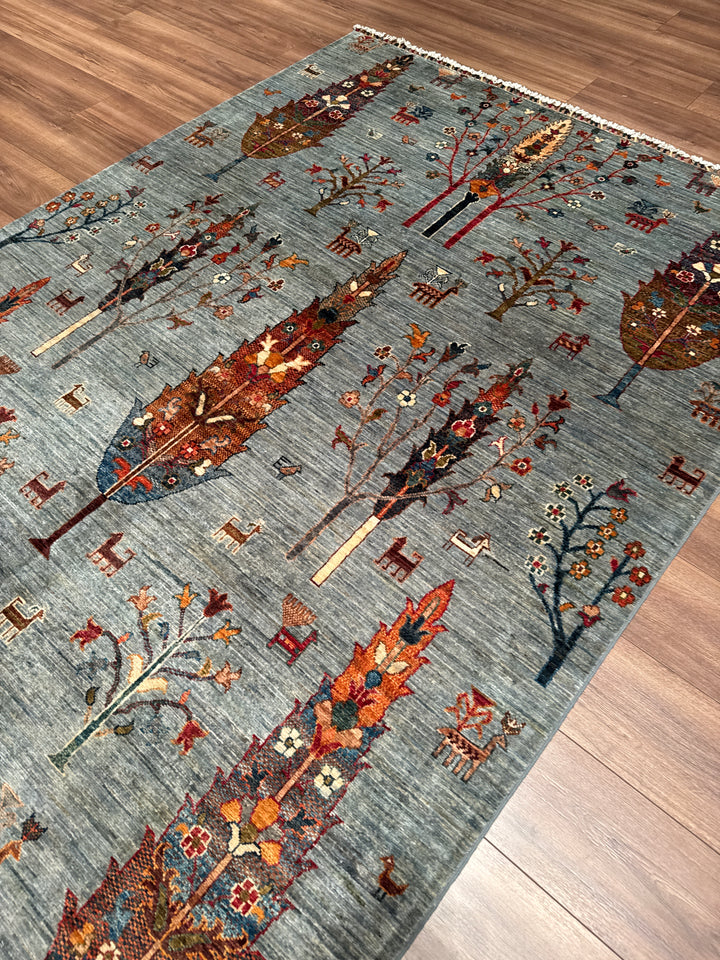 Hayat Ağacı Orijinal El Dokuması Gri Kök Boya Yün Halı 171x241 4.12 Metrekare - 5x8 ft