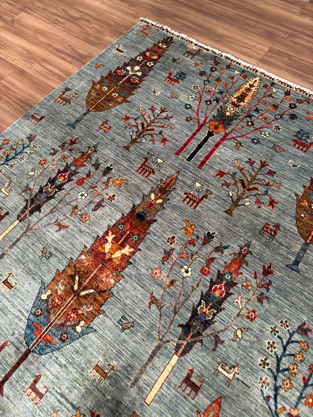 Hayat Ağacı Orijinal El Dokuması Gri Kök Boya Yün Halı 171x241 4.12 Metrekare - 5x8 ft