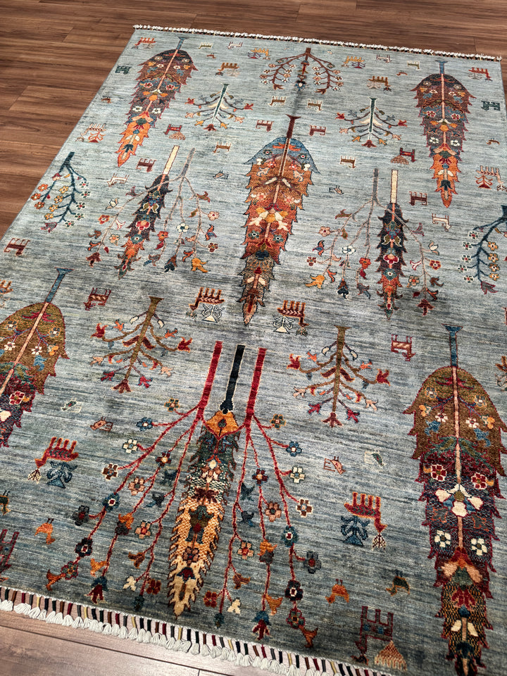 Hayat Ağacı Orijinal El Dokuması Gri Kök Boya Yün Halı 171x241 4.12 Metrekare - 5x8 ft