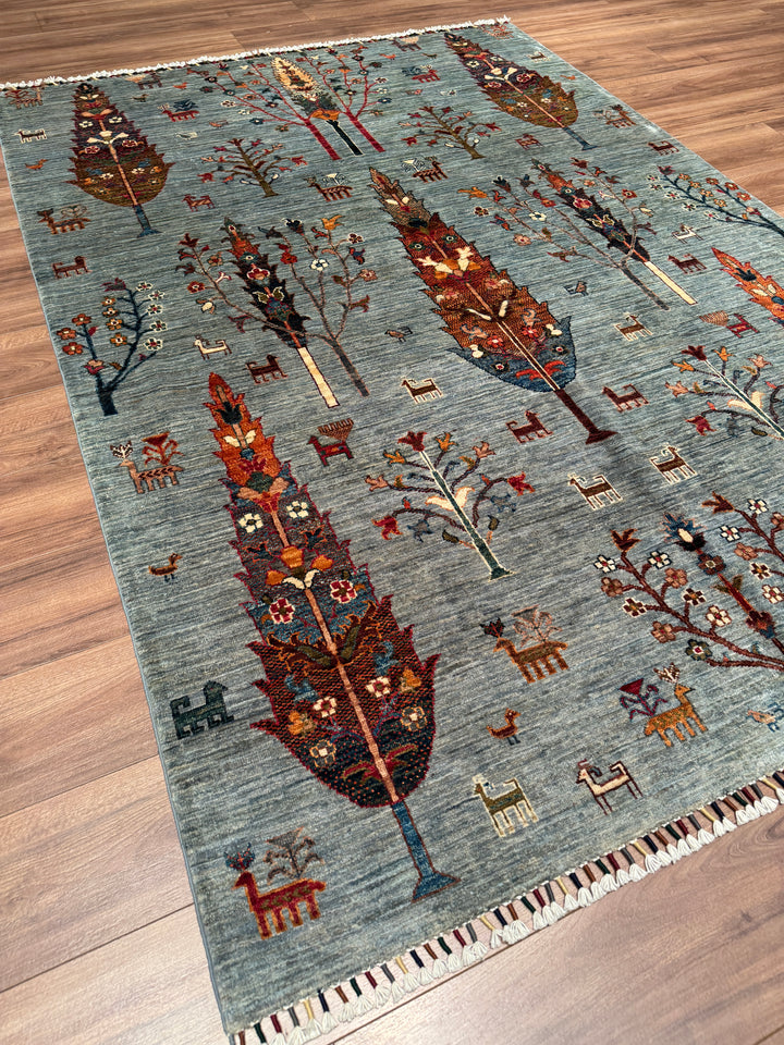 Hayat Ağacı Orijinal El Dokuması Gri Kök Boya Yün Halı 171x241 4.12 Metrekare - 5x8 ft