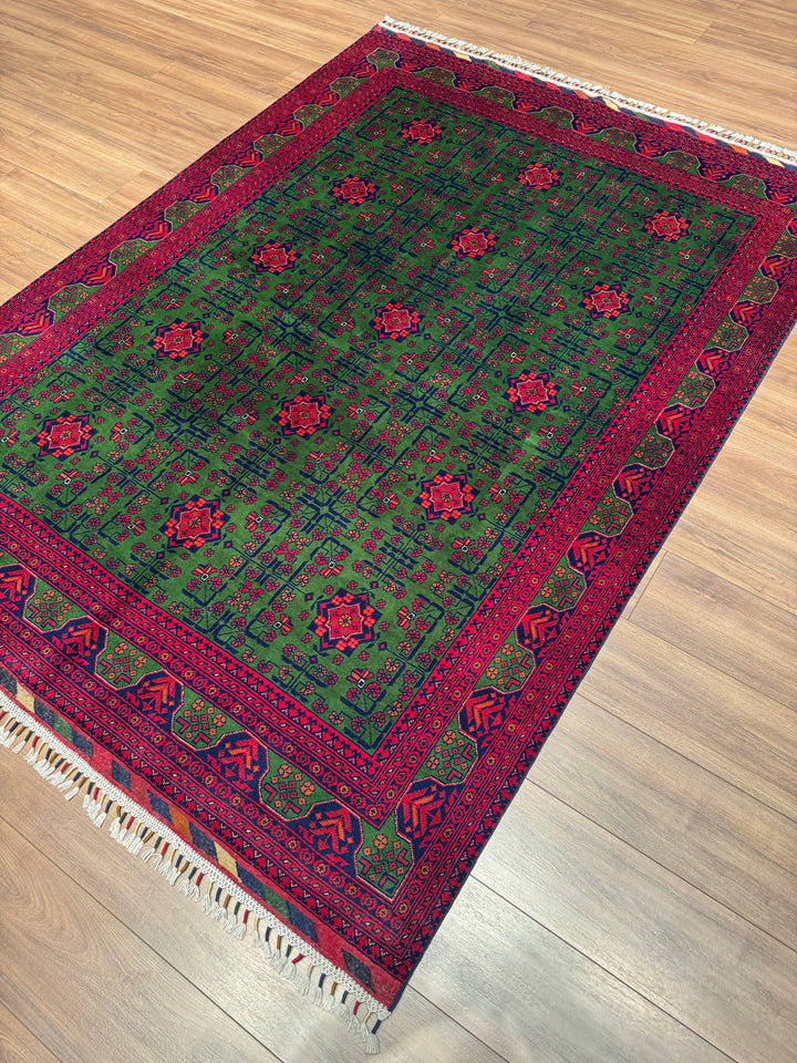 Afgan Halısı Yeşil Hamyap Orijinal El Dokuması Kök Boya Yün 177x238 4.21 Metrekare - 5x7 ft
