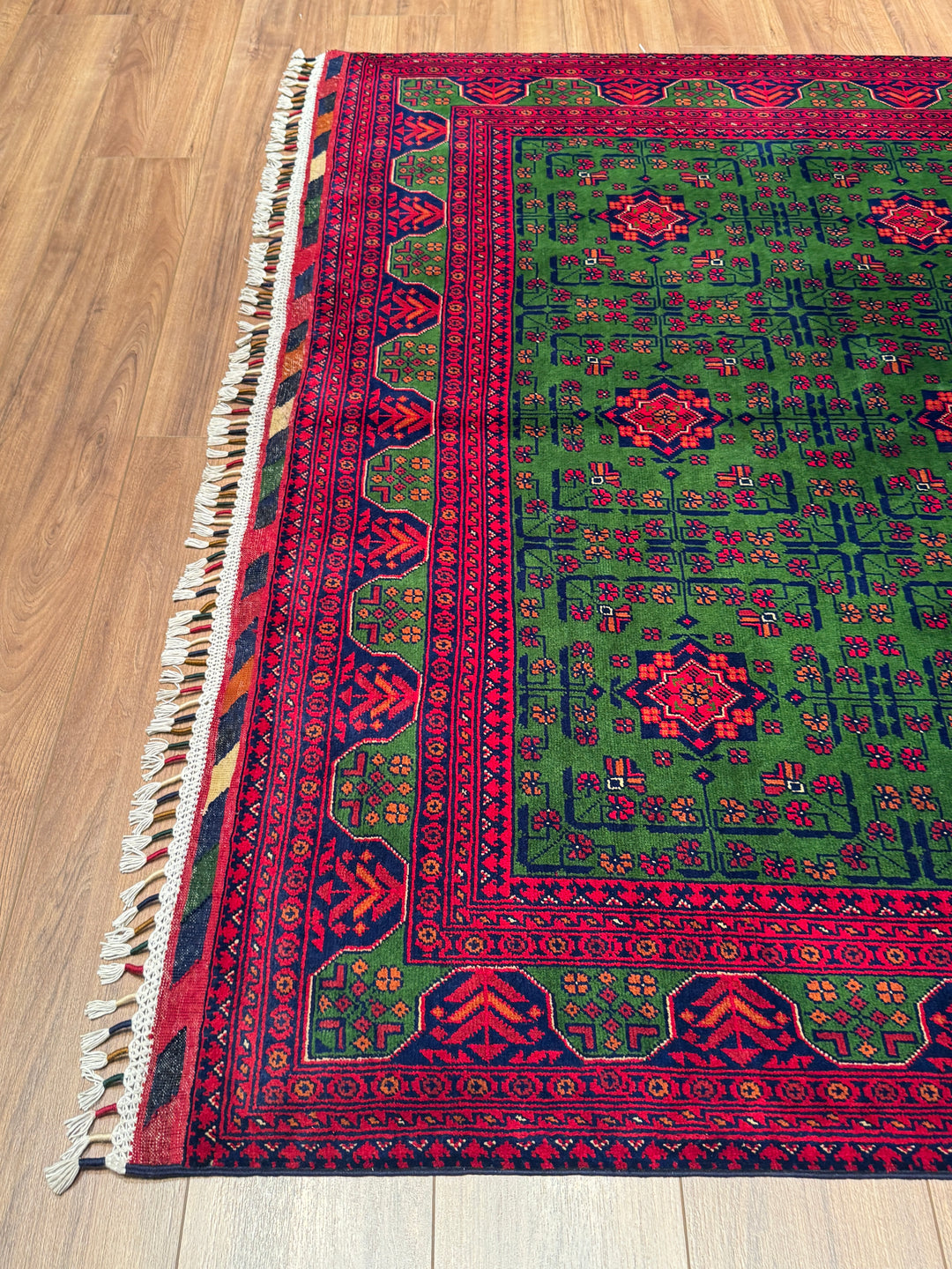 Afgan Halısı Yeşil Hamyap Orijinal El Dokuması Kök Boya Yün 177x238 4.21 Metrekare - 5x7 ft