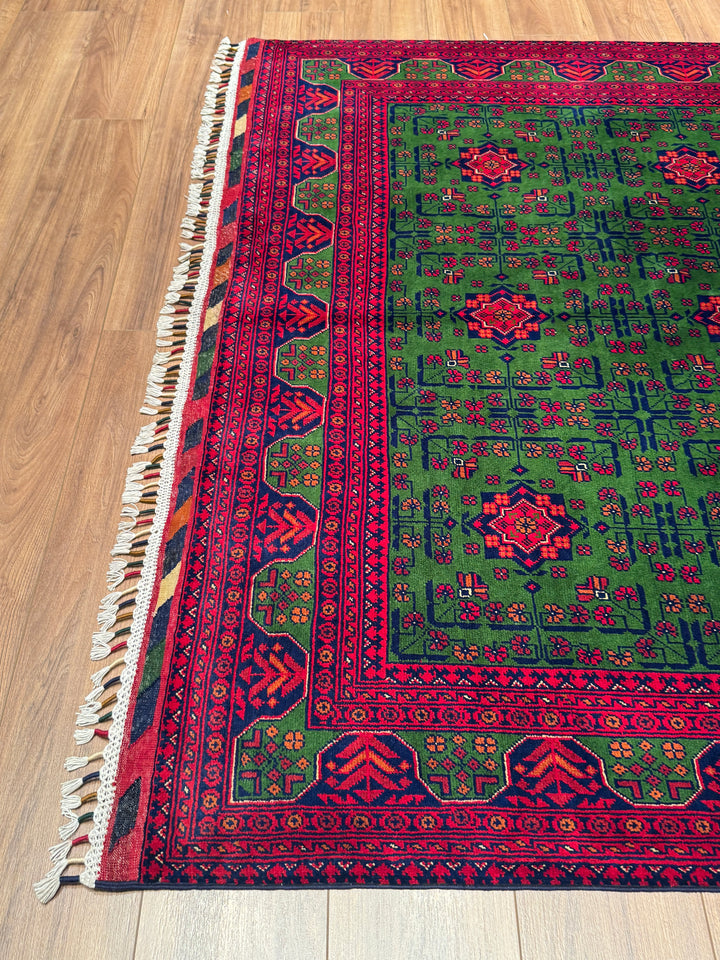 Afgan Halısı Yeşil Hamyap Orijinal El Dokuması Kök Boya Yün 177x238 4.21 Metrekare - 5x7 ft