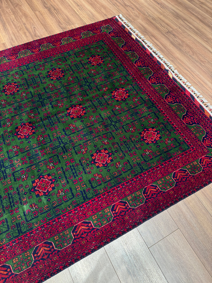 Afgan Halısı Yeşil Hamyap Orijinal El Dokuması Kök Boya Yün 177x238 4.21 Metrekare - 5x7 ft