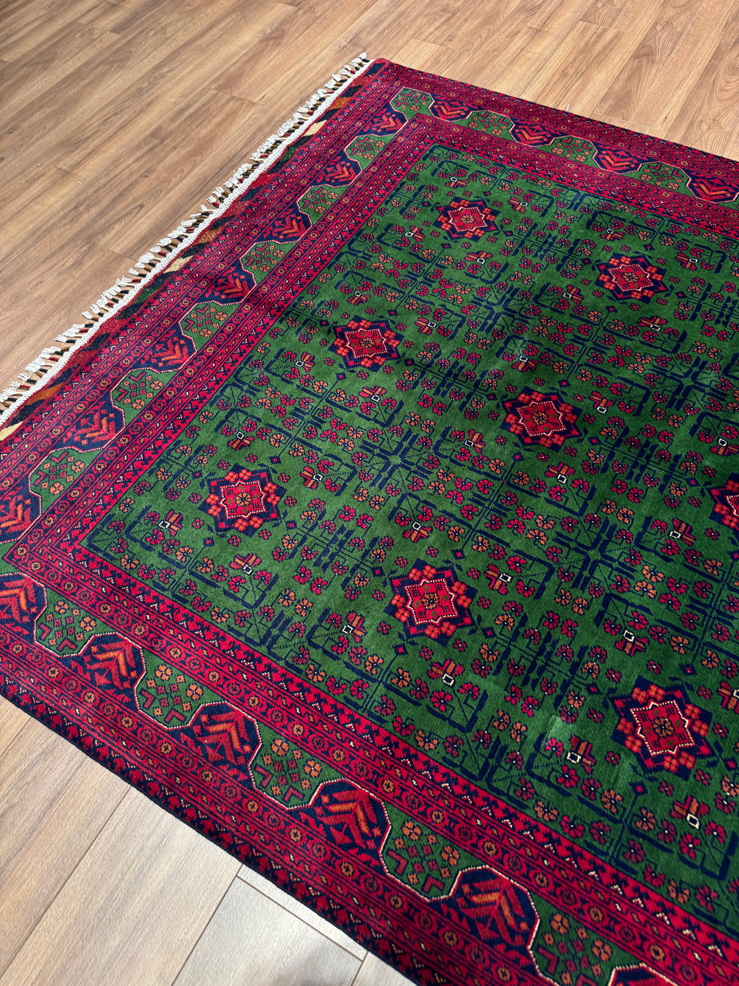 Afgan Halısı Yeşil Hamyap Orijinal El Dokuması Kök Boya Yün 177x238 4.21 Metrekare - 5x7 ft