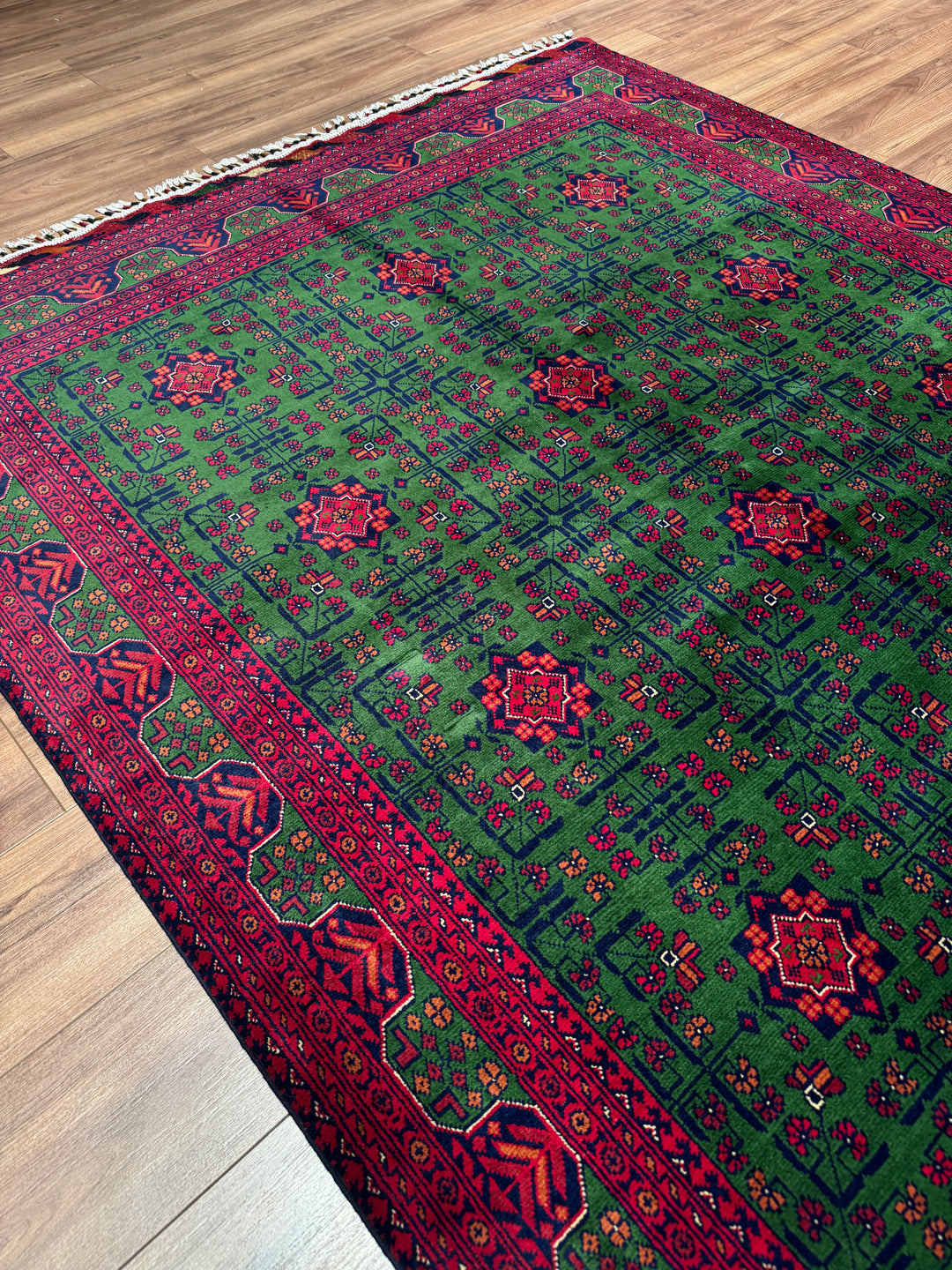 Afgan Halısı Yeşil Hamyap Orijinal El Dokuması Kök Boya Yün 177x238 4.21 Metrekare - 5x7 ft