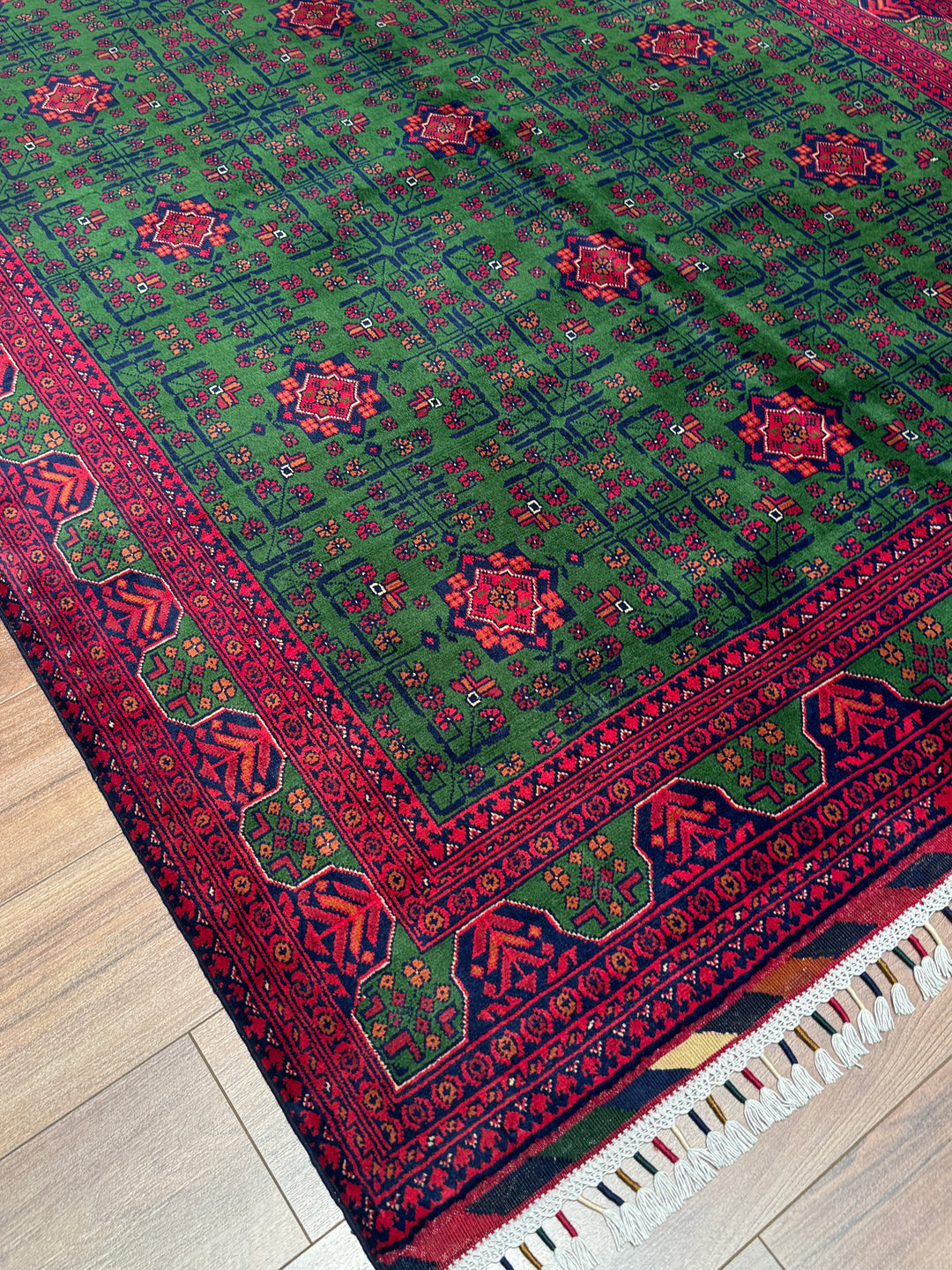 Afgan Halısı Yeşil Hamyap Orijinal El Dokuması Kök Boya Yün 177x238 4.21 Metrekare - 5x7 ft