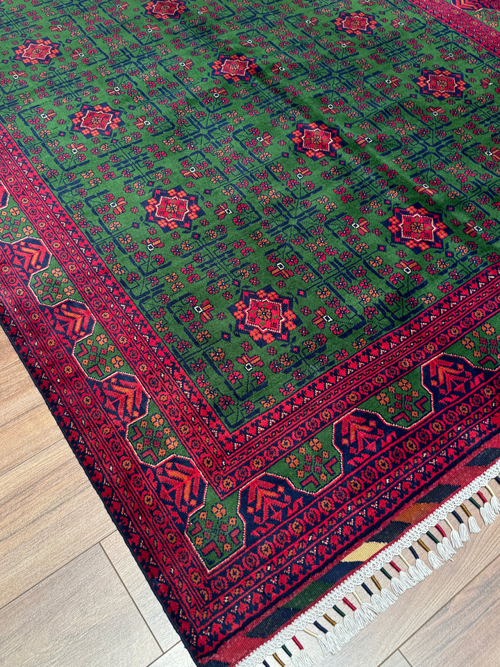 Afgan Halısı Yeşil Hamyap Orijinal El Dokuması Kök Boya Yün 177x238 4.21 Metrekare - 5x7 ft